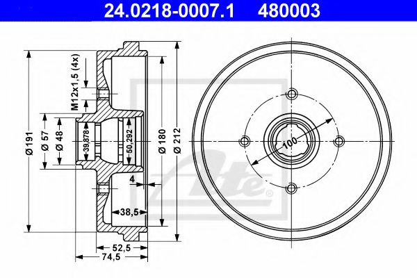 ATE 24.0218-0007.1 Тормозной барабан для VOLKSWAGEN SCIROCCO (Фольксваген Сcироccо) ATE 24.0218-0007.1 Тормозной барабан для VOLKSWAGEN SCIROCCO (Фольксваген Сcироccо)