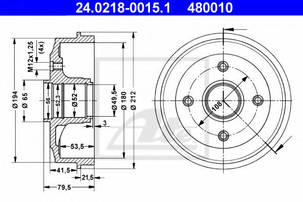ATE 24.0218-0015.1 Тормозной барабан для PEUGEOT 309 II (Пежо 309 2) ATE 24.0218-0015.1 Тормозной барабан для PEUGEOT 309 II (Пежо 309 2)