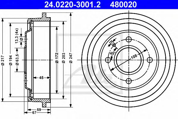 ATE 24.0220-3001.2 Тормозной барабан для FORD ORION II (Форд Орион 2) ATE 24.0220-3001.2 Тормозной барабан для FORD ORION II (Форд Орион 2)