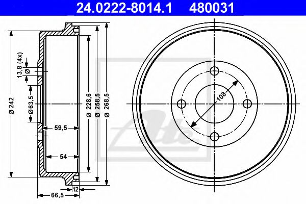 ATE 24.0222-8014.1 Тормозной барабан для FORD MONDEO (Форд Мондэо) ATE 24.0222-8014.1 Тормозной барабан для FORD MONDEO (Форд Мондэо)