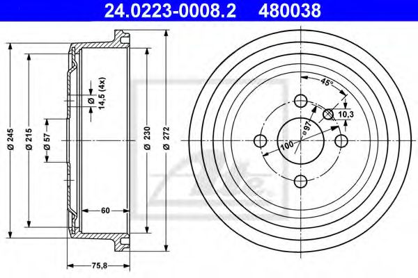 ATE 24.0223-0008.2 Тормозной барабан для OPEL MANTA B CC (Опель Манта б cc) ATE 24.0223-0008.2 Тормозной барабан для OPEL MANTA B CC (Опель Манта б cc)