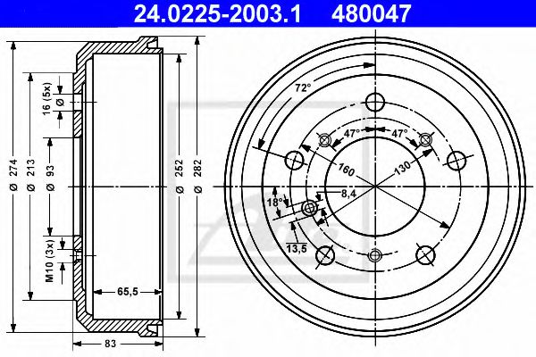 ATE 24.0225-2003.1 Тормозной барабан для VOLKSWAGEN LT II (Фольксваген Лт 2) ATE 24.0225-2003.1 Тормозной барабан для VOLKSWAGEN LT II (Фольксваген Лт 2)