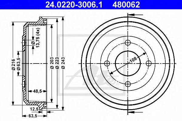 ATE 24.0220-3006.1 Тормозной барабан для FORD MONDEO (Форд Мондэо) ATE 24.0220-3006.1 Тормозной барабан для FORD MONDEO (Форд Мондэо)