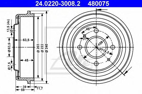 ATE 24.0220-3008.2 Тормозной барабан для FORD FIESTA (Форд Фиэста) ATE 24.0220-3008.2 Тормозной барабан для FORD FIESTA (Форд Фиэста)