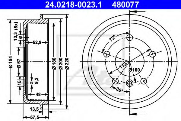 ATE 24.0218-0023.1 Тормозной барабан для MERCEDES-BENZ A-CLASS (Мэрcэдэс-бэнз А класс) ATE 24.0218-0023.1 Тормозной барабан для MERCEDES-BENZ A-CLASS (Мэрcэдэс-бэнз А класс)