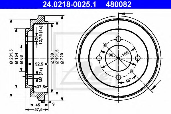 ATE 24.0218-0025.1 Тормозной барабан для NISSAN NX/NXR (Ниссан Нx/нxр) ATE 24.0218-0025.1 Тормозной барабан для NISSAN NX/NXR (Ниссан Нx/нxр)