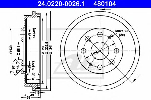 ATE 24.0220-0026.1 Тормозной барабан для MAZDA 323 C IV (Мазда 323 c иv) ATE 24.0220-0026.1 Тормозной барабан для MAZDA 323 C IV (Мазда 323 c иv)