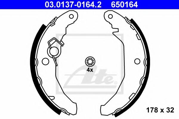 ATE 03.0137-0164.2 Тормозные колодоки для FORD FIESTA (Форд Фиэста) ATE 03.0137-0164.2 Тормозные колодоки для FORD FIESTA (Форд Фиэста)