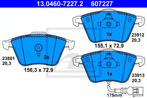 ATE 13.0460-7227.2 Тормозные колодки для AUDI TT (Ауди Тт) ATE 13.0460-7227.2 Тормозные колодки для AUDI TT (Ауди Тт)