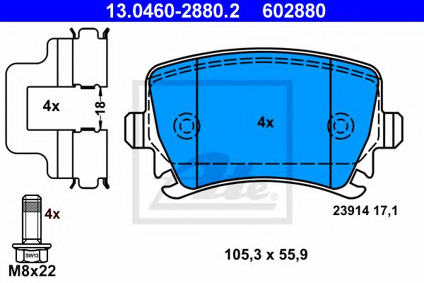 ATE 13.0460-2880.2 Тормозные колодки для SEAT ALTEA (Сеат Алтэа) ATE 13.0460-2880.2 Тормозные колодки для SEAT ALTEA (Сеат Алтэа)
