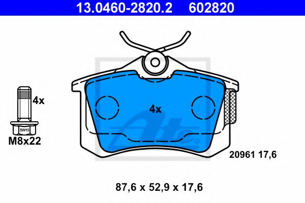 ATE 13.0460-2820.2 Тормозные колодки для SEAT ALTEA (Сеат Алтэа) ATE 13.0460-2820.2 Тормозные колодки для SEAT ALTEA (Сеат Алтэа)