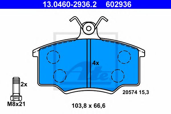ATE 13.0460-2936.2 Тормозные колодки для AUDI 80 (Ауди 80) ATE 13.0460-2936.2 Тормозные колодки для AUDI 80 (Ауди 80)