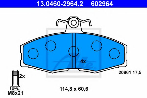 ATE 13.0460-2964.2 Тормозные колодки для SKODA FELICIA II (Шкода Фелиция 2) ATE 13.0460-2964.2 Тормозные колодки для SKODA FELICIA II (Шкода Фелиция 2)