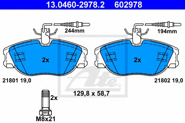ATE 13.0460-2978.2 Тормозные колодки для CITROËN DISPATCH (CитроËн Диспатч) ATE 13.0460-2978.2 Тормозные колодки для CITROËN DISPATCH (CитроËн Диспатч)