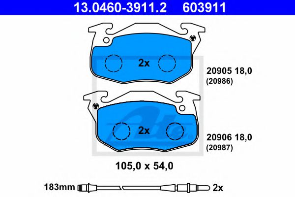 ATE 13.0460-3911.2 Тормозные колодки для RENAULT CLIO I (Рено Cлио и) ATE 13.0460-3911.2 Тормозные колодки для RENAULT CLIO I (Рено Cлио и)