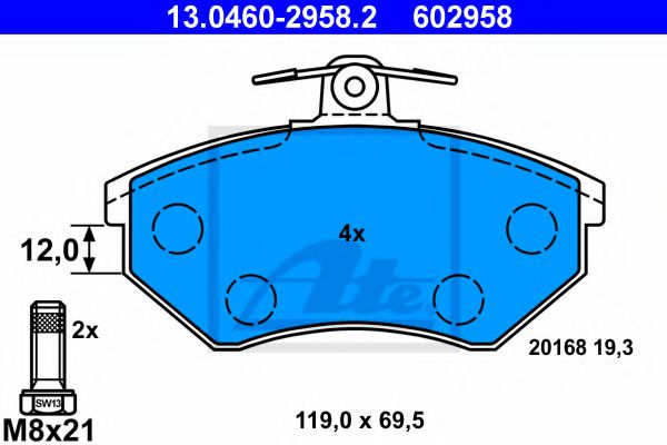 ATE 13.0460-2958.2 Тормозные колодки для SEAT TOLEDO (Сеат Толэдо) ATE 13.0460-2958.2 Тормозные колодки для SEAT TOLEDO (Сеат Толэдо)
