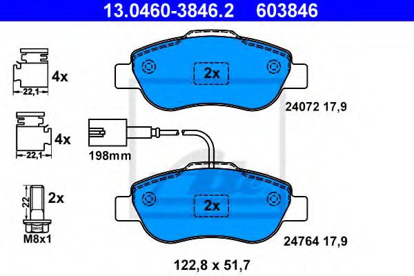 ATE 13.0460-3846.2 Тормозные колодки для FIAT 500 C (Фиат 500 c) ATE 13.0460-3846.2 Тормозные колодки для FIAT 500 C (Фиат 500 c)