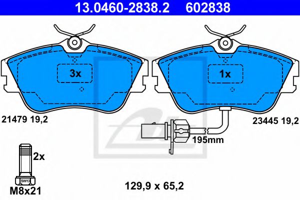 ATE 13.0460-2838.2 Тормозные колодки для VOLKSWAGEN T4 MULTIVAN (Фольксваген Т4 мултиvан) ATE 13.0460-2838.2 Тормозные колодки для VOLKSWAGEN T4 MULTIVAN (Фольксваген Т4 мултиvан)
