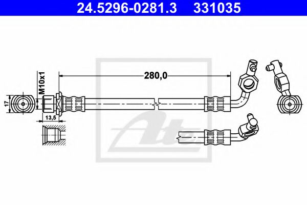 ATE 24.5296-0281.3 Тормозной шланг для TOYOTA RAV 4 II (Тойота/тоета Рав 4 2) ATE 24.5296-0281.3 Тормозной шланг для TOYOTA RAV 4 II (Тойота/тоета Рав 4 2)