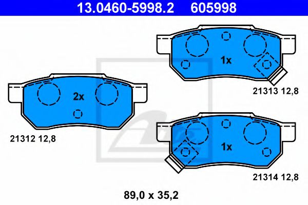 ATE 13.0460-5998.2 Тормозные колодки для HONDA PRELUDE III (Хонда Прэлудэ 3) ATE 13.0460-5998.2 Тормозные колодки для HONDA PRELUDE III (Хонда Прэлудэ 3)