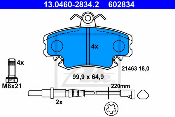 ATE 13.0460-2834.2 Тормозные колодки для RENAULT FUEGO (Рено Фуэго) ATE 13.0460-2834.2 Тормозные колодки для RENAULT FUEGO (Рено Фуэго)