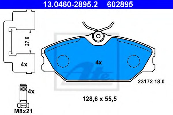 ATE 13.0460-2895.2 Тормозные колодки для RENAULT SCNIC I (Рено Сценик и) ATE 13.0460-2895.2 Тормозные колодки для RENAULT SCNIC I (Рено Сценик и)