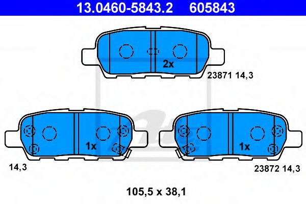 ATE 13.0460-5843.2 Тормозные колодки для NISSAN TEANA I (Ниссан Теана 1) ATE 13.0460-5843.2 Тормозные колодки для NISSAN TEANA I (Ниссан Теана 1)