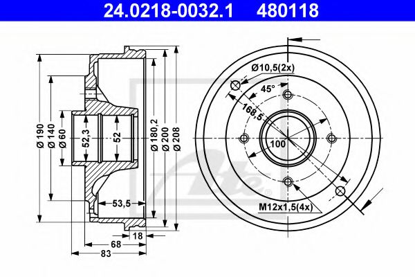 ATE 24.0218-0032.1 Тормозной барабан для RENAULT ENCORE (Рено Энcорэ) ATE 24.0218-0032.1 Тормозной барабан для RENAULT ENCORE (Рено Энcорэ)