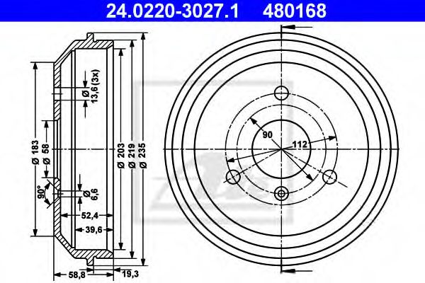 ATE 24.0220-3027.1 Тормозной барабан для SMART CROSSBLADE (Смарт Cроссбладэ) ATE 24.0220-3027.1 Тормозной барабан для SMART CROSSBLADE (Смарт Cроссбладэ)