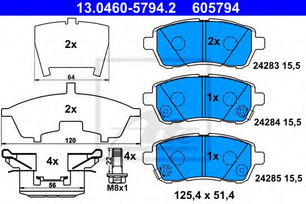 ATE 13.0460-5794.2 Тормозные колодки для DAIHATSU MATERIA (Дайхатсу Матэриа)