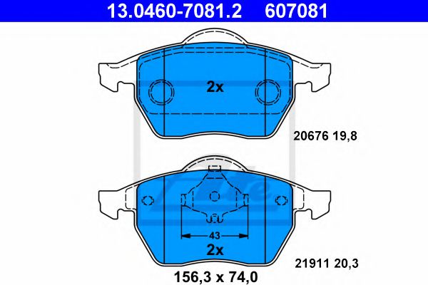 ATE 13.0460-7081.2 Тормозные колодки для AUDI TT (Ауди Тт) ATE 13.0460-7081.2 Тормозные колодки для AUDI TT (Ауди Тт)