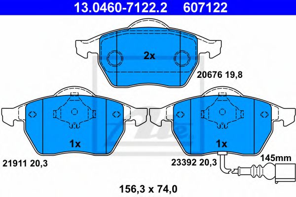 ATE 13.0460-7122.2 Тормозные колодки для AUDI TT (Ауди Тт) ATE 13.0460-7122.2 Тормозные колодки для AUDI TT (Ауди Тт)