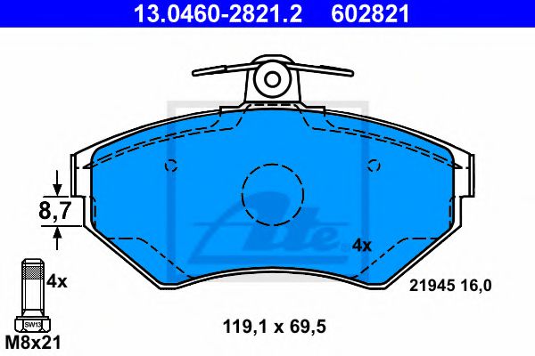 ATE 13.0460-2821.2 Тормозные колодки для SEAT TOLEDO (Сеат Толэдо) ATE 13.0460-2821.2 Тормозные колодки для SEAT TOLEDO (Сеат Толэдо)