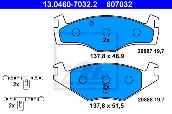 ATE 13.0460-7032.2 Тормозные колодки для VOLKSWAGEN CADDY I (Фольксваген Cаддъ и) ATE 13.0460-7032.2 Тормозные колодки для VOLKSWAGEN CADDY I (Фольксваген Cаддъ и)