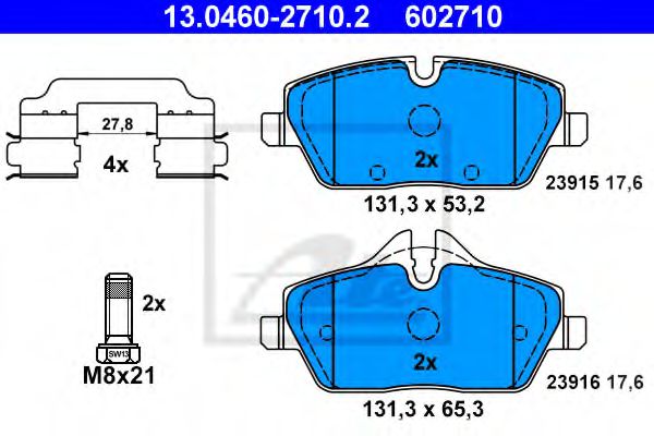 ATE 13.0460-2710.2 Тормозные колодки для MINI MINI CLUBVAN (Мини Мини cлубvан) ATE 13.0460-2710.2 Тормозные колодки для MINI MINI CLUBVAN (Мини Мини cлубvан)