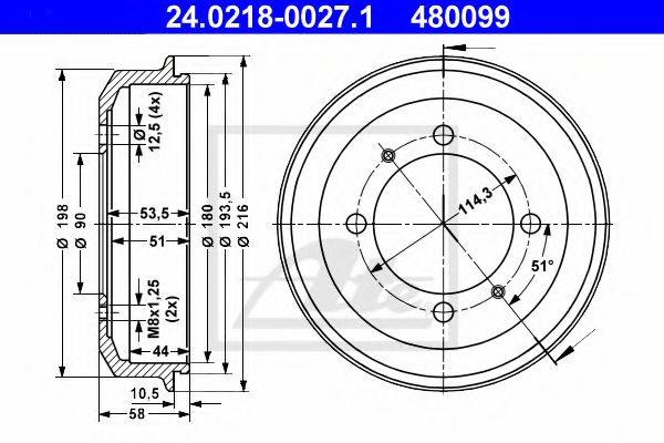 ATE 24.0218-0027.1 Тормозной барабан для HYUNDAI PONY I (Хендай Понъ и) ATE 24.0218-0027.1 Тормозной барабан для HYUNDAI PONY I (Хендай Понъ и)
