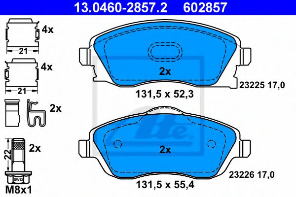 ATE 13.0460-2857.2 Тормозные колодки для OPEL VITA C (Опель Vита c) ATE 13.0460-2857.2 Тормозные колодки для OPEL VITA C (Опель Vита c)