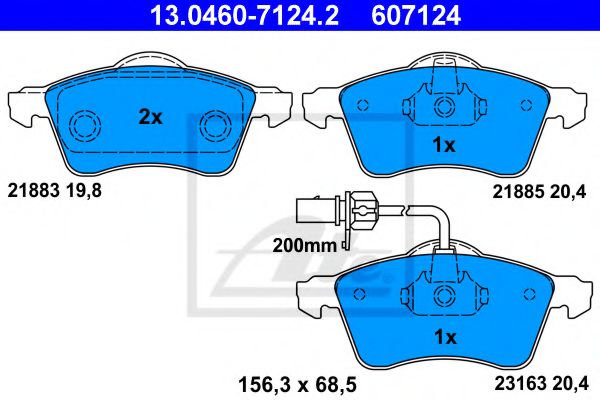 ATE 13.0460-7124.2 Тормозные колодки для VOLKSWAGEN T4 MULTIVAN (Фольксваген Т4 мултиvан) ATE 13.0460-7124.2 Тормозные колодки для VOLKSWAGEN T4 MULTIVAN (Фольксваген Т4 мултиvан)