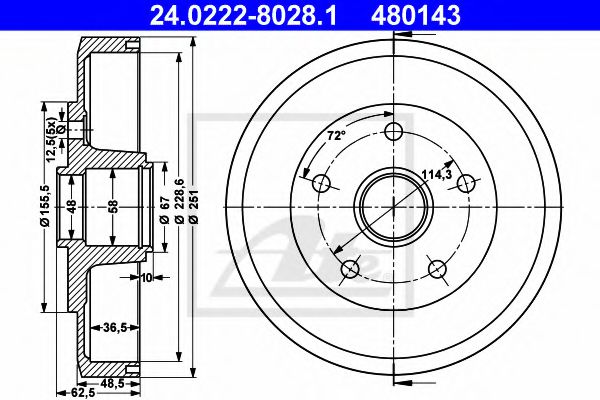 ATE 24.0222-8028.1 Тормозной барабан для MAZDA 626 II (Мазда 626 2) ATE 24.0222-8028.1 Тормозной барабан для MAZDA 626 II (Мазда 626 2)