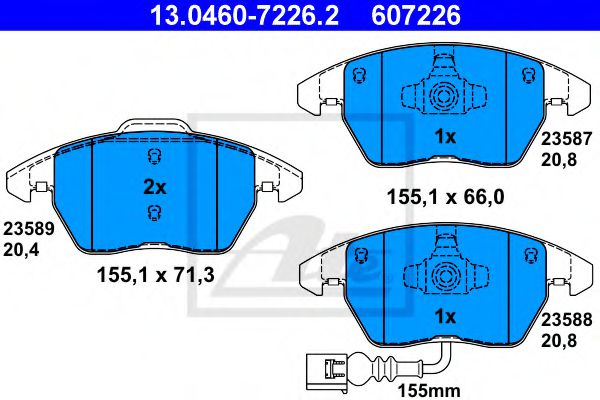 ATE 13.0460-7226.2 Тормозные колодки для AUDI TT (Ауди Тт) ATE 13.0460-7226.2 Тормозные колодки для AUDI TT (Ауди Тт)