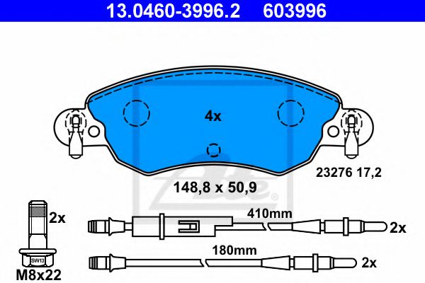 ATE 13.0460-3996.2 Тормозные колодки для CITROËN C5 II (CитроËн С5 2) ATE 13.0460-3996.2 Тормозные колодки для CITROËN C5 II (CитроËн С5 2)