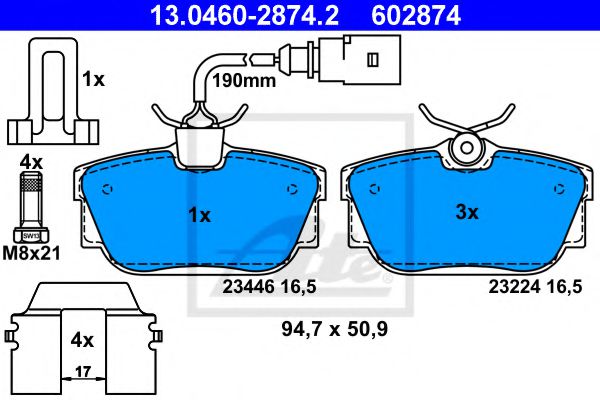 ATE 13.0460-2874.2 Тормозные колодки для VOLKSWAGEN T4 MULTIVAN (Фольксваген Т4 мултиvан) ATE 13.0460-2874.2 Тормозные колодки для VOLKSWAGEN T4 MULTIVAN (Фольксваген Т4 мултиvан)