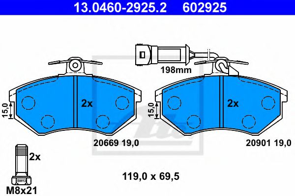 ATE 13.0460-2925.2 Тормозные колодки для AUDI 90 (Ауди 90) ATE 13.0460-2925.2 Тормозные колодки для AUDI 90 (Ауди 90)