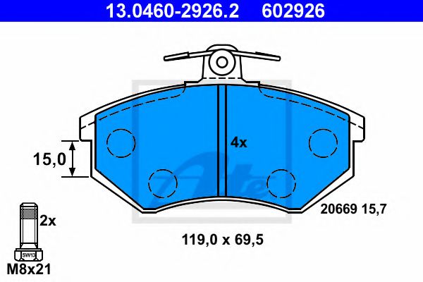 ATE 13.0460-2926.2 Тормозные колодки для AUDI 80 (Ауди 80) ATE 13.0460-2926.2 Тормозные колодки для AUDI 80 (Ауди 80)