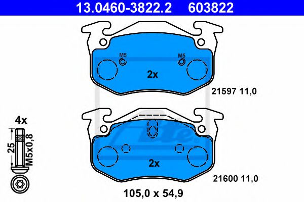 ATE 13.0460-3822.2 Тормозные колодки для RENAULT CLIO I (Рено Cлио и) ATE 13.0460-3822.2 Тормозные колодки для RENAULT CLIO I (Рено Cлио и)