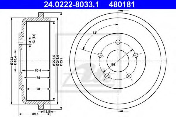 ATE 24.0222-8033.1 Тормозной барабан для FORD TRANSIT CONNECT (Форд Трансит cоннэcт) ATE 24.0222-8033.1 Тормозной барабан для FORD TRANSIT CONNECT (Форд Трансит cоннэcт)