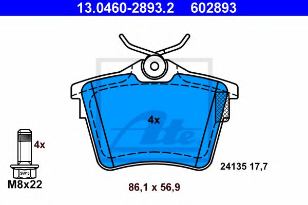 ATE 13.0460-2893.2 Тормозные колодки для PEUGEOT 407 (Пежо 407) ATE 13.0460-2893.2 Тормозные колодки для PEUGEOT 407 (Пежо 407)