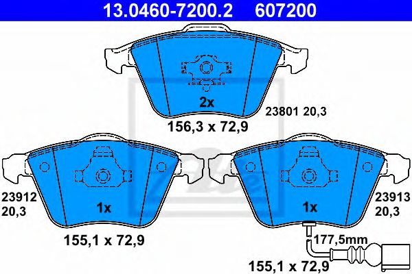 ATE 13.0460-7200.2 Тормозные колодки для SKODA SUPERB (Шкода Суперб) ATE 13.0460-7200.2 Тормозные колодки для SKODA SUPERB (Шкода Суперб)