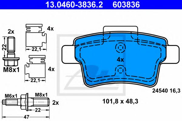 ATE 13.0460-3836.2 Тормозные колодки для CITROËN C4 PICASSO I (CитроËн С4 пикассо 1) ATE 13.0460-3836.2 Тормозные колодки для CITROËN C4 PICASSO I (CитроËн С4 пикассо 1)