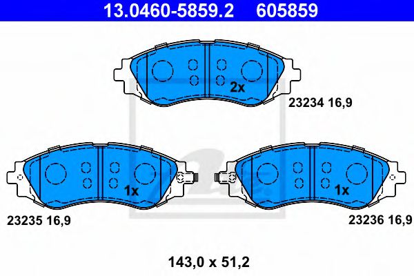 ATE 13.0460-5859.2 Тормозные колодки для DAEWOO KONDOR (Дэу Кондор) ATE 13.0460-5859.2 Тормозные колодки для DAEWOO KONDOR (Дэу Кондор)